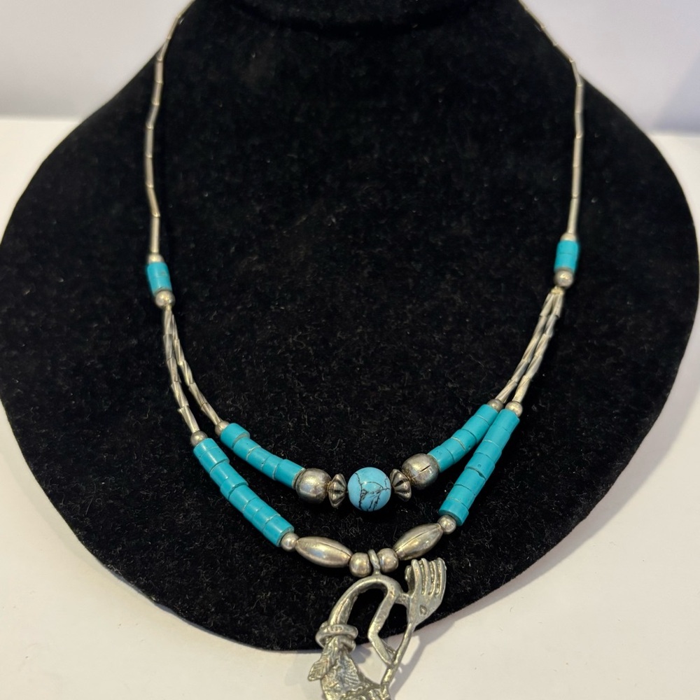 Silver and Turquoise Beaded Necklace Southwest Jewelry Rodeo Ranch Work